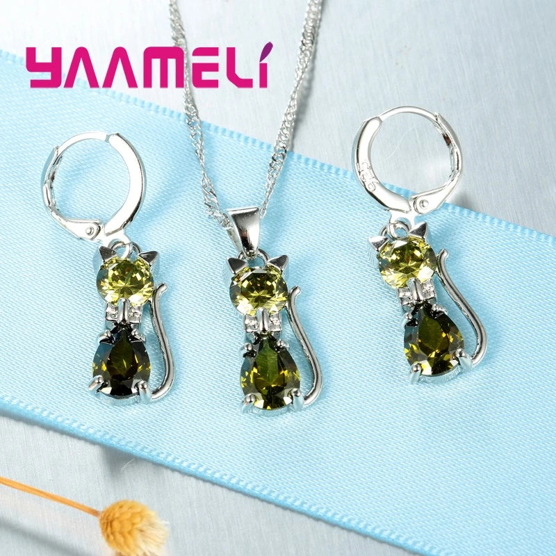 Sterling Silver Color Shining Austrian Crystal Pendant Necklace Huggee Earring Jewelry Sets