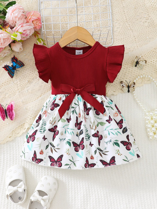 Baby Girls Butterfly Sleeve Floral Printed Dress