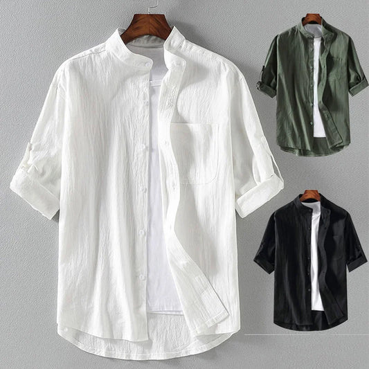 Summer Stand Collar Mid Sleeve T Shirt - Men's Streetwear