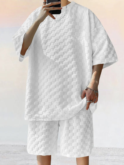 Summer Men's Checkerboard Two-Piece Set
