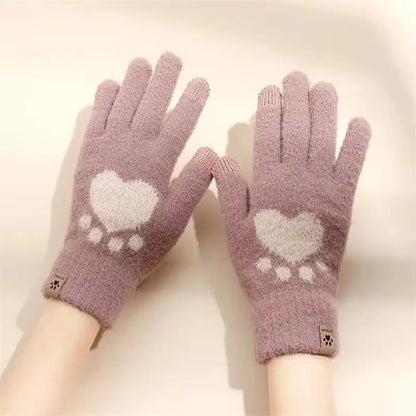 Gants tricotés d'hiver à écran tactile avec patte de chat pour femmes