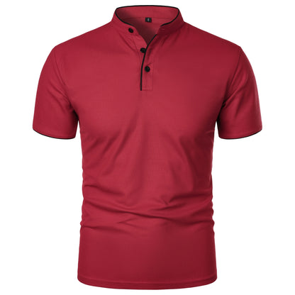 Men's solid color short-sleeved stand Neck T-shirt
