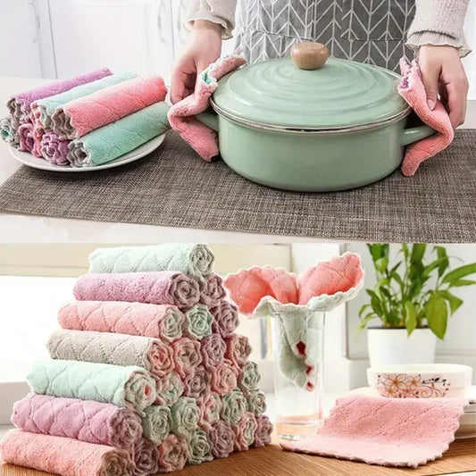 Serviettes de cuisine absorbantes en microfibre et velours corail à séchage rapide 