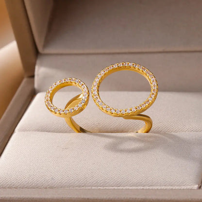 Bagues réglables en acier inoxydable avec double cercle en zircon