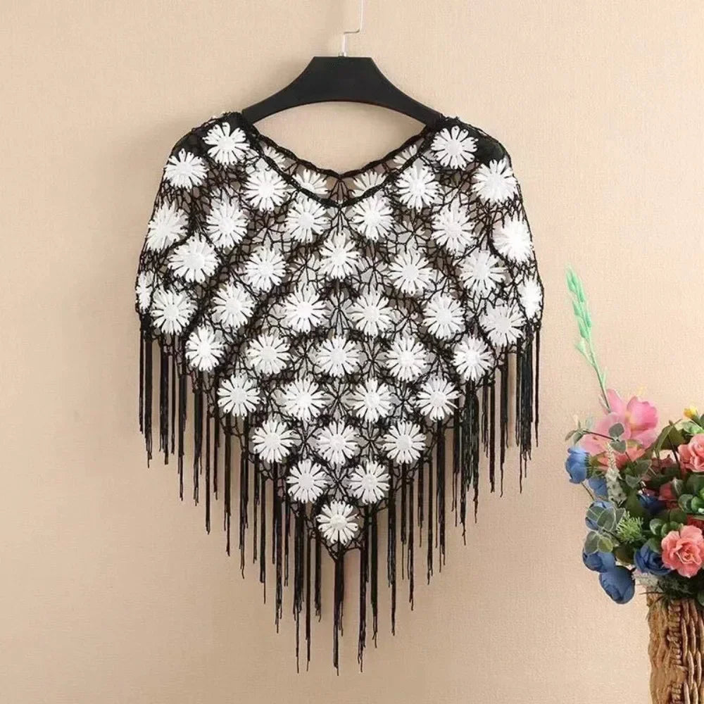 Sequins Tassels Poncho Coat for Party Outfits