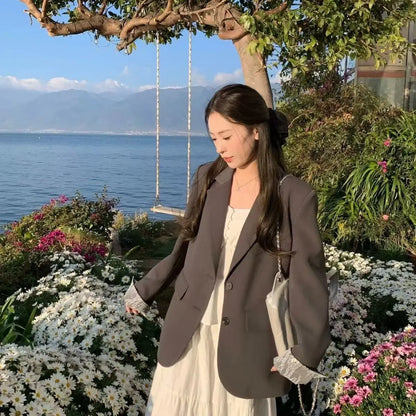 Blazer patchwork en dentelle à manches longues pour femme