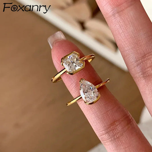 Foxanry Sparkling Water Drop Zircon Ring