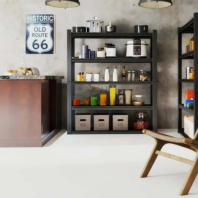 Étagères de rangement industrielles triple largeur à 5 niveaux - Étagères à cadre métallique à affichage ouvert