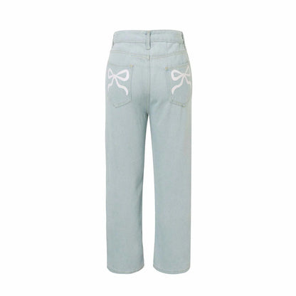 Korean Light Blue High-Waist Wide Leg Jeans