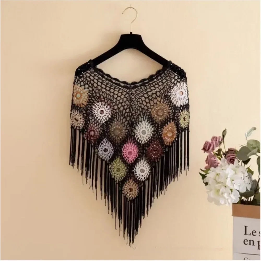 Sequins Tassels Poncho Coat for Party Outfits