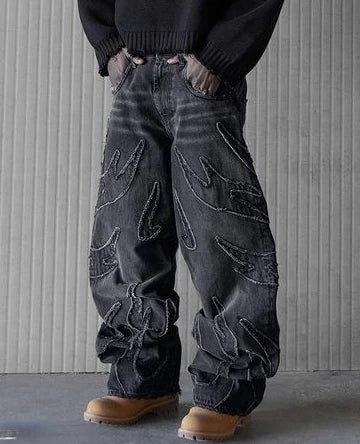 Jean Baggy pour homme Y2k Hip Hop Pantalon rétro noir vieilli