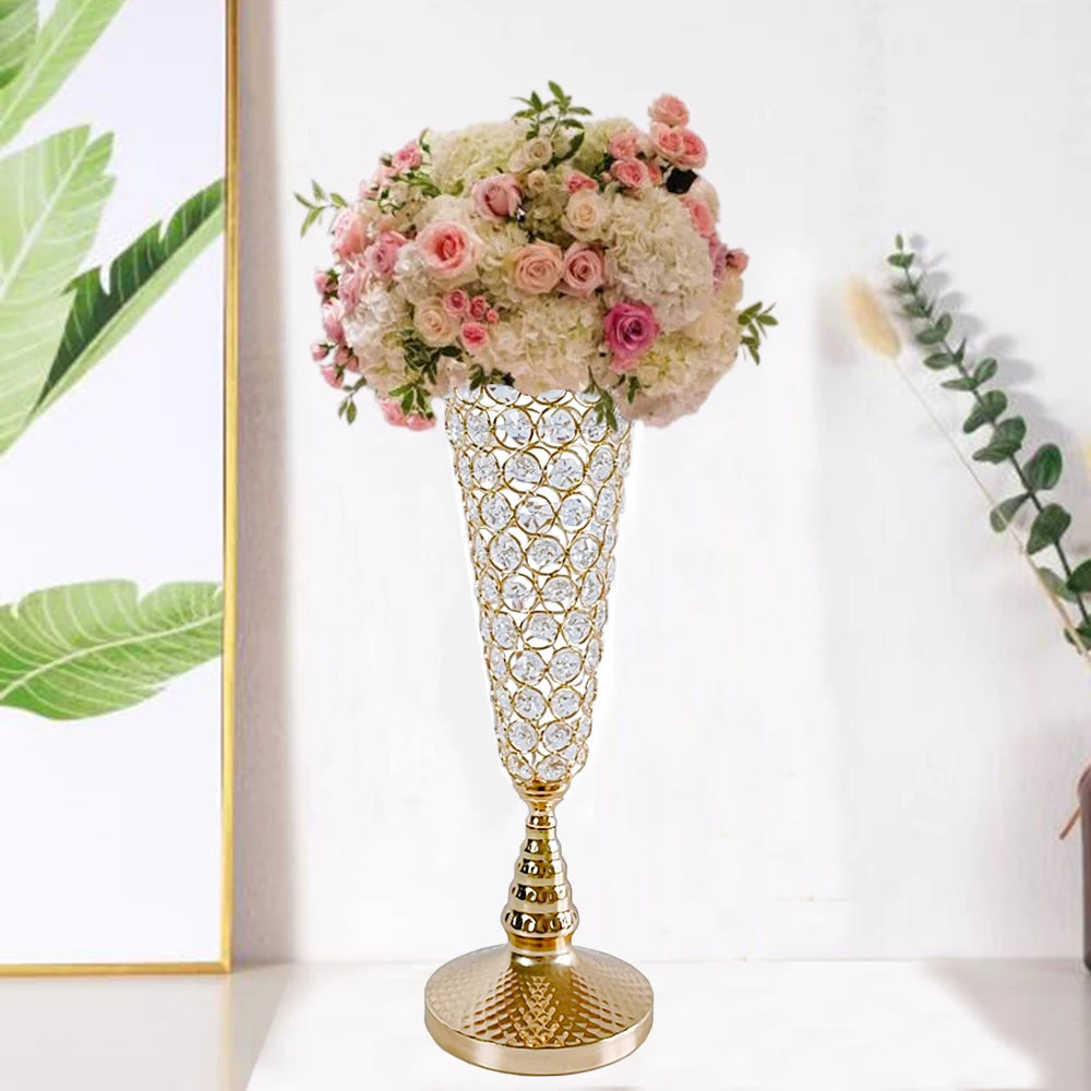 Lustre argenté cristaux support de fleur en métal Vase de mariage