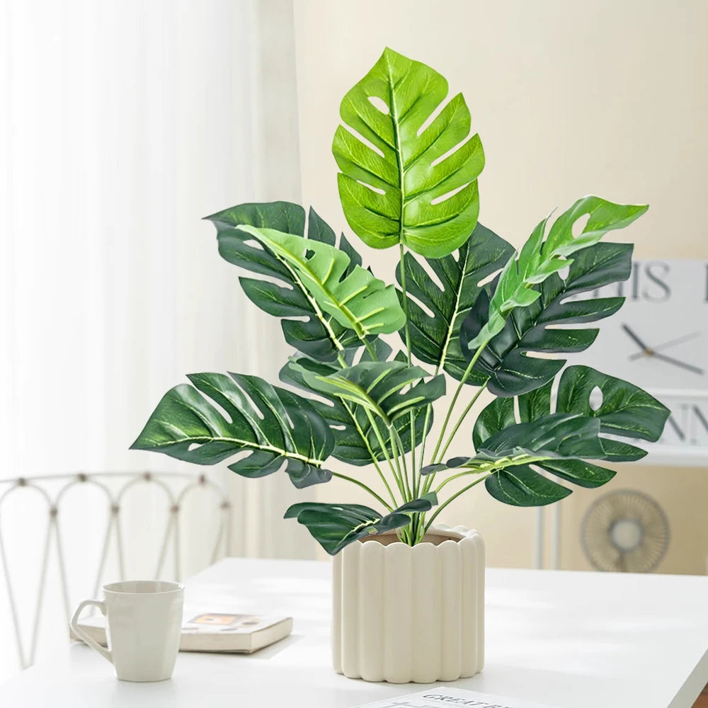 Branche artificielle de Monstera de 43 cm avec 12 feuilles de palmier tropicales