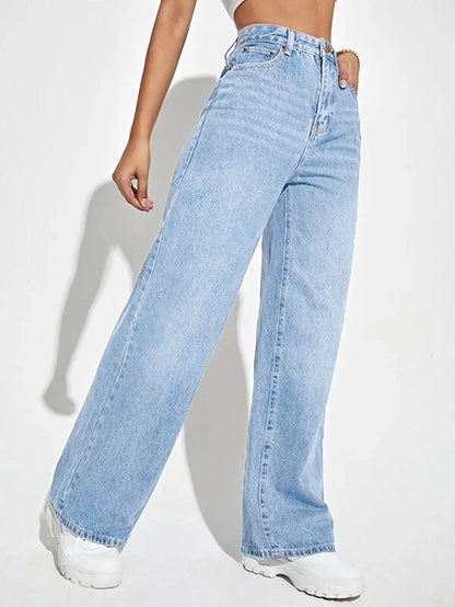 Nouveau pantalon ample taille haute en denim à jambes larges pour femmes