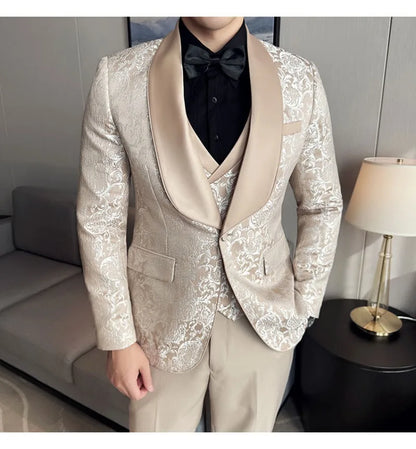 3-Piece High-Density Jacquard Men's Wedding Suit