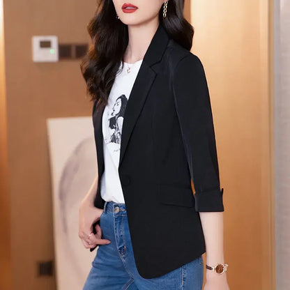 Blazer ample à revers pour femme, coupe slim, tendance, couleur unie, style coréen