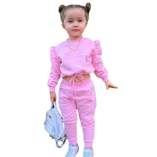 1-8Years Soild Kids Girl Suit - Long Sleeve Baby Girl Outfit