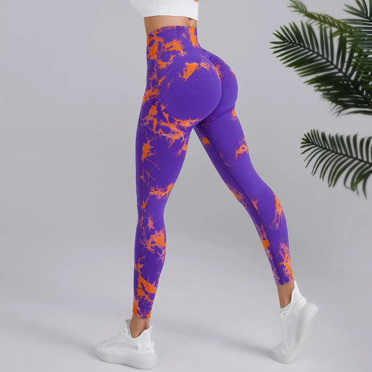 Seamless Peach Yoga Pants - Dual Color Tie Dye