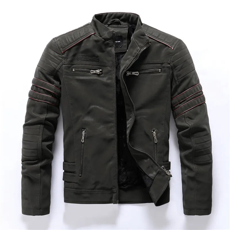 Veste de moto en cuir PU vintage pour homme