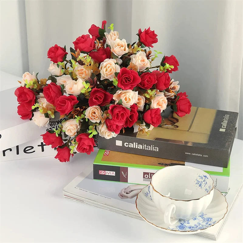 6 Branches Faux Roses, 12 Heads for Decor