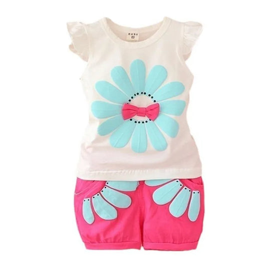 Baby Girls Flowers Print Vest  & Shorts - Toddler Cotton Clothing Set
