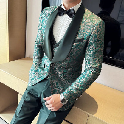 3-Piece High-Density Jacquard Men's Wedding Suit
