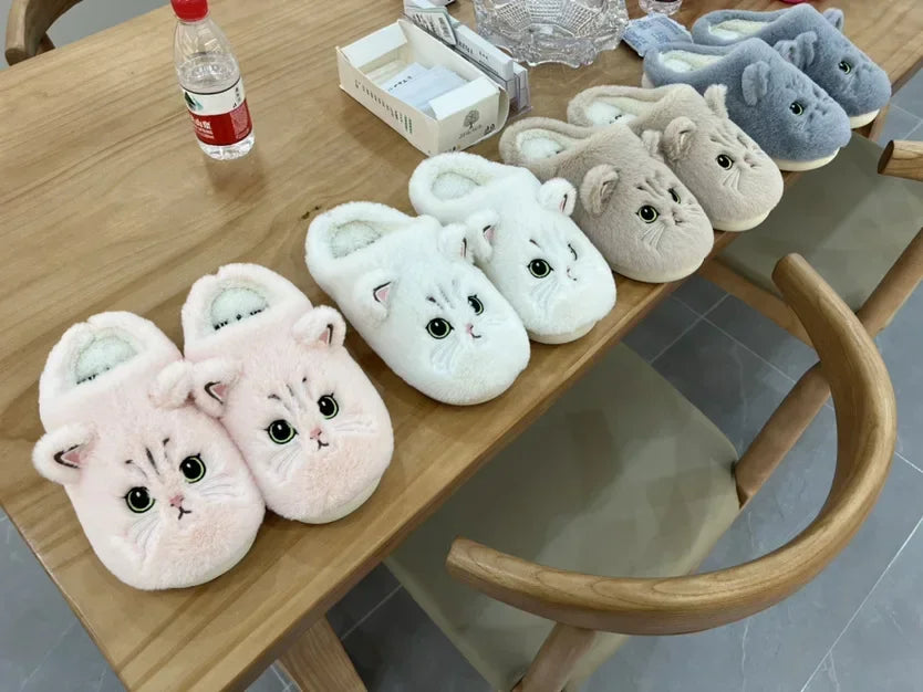 Cute Cat Fluffy Platform Slippers for Women and Men