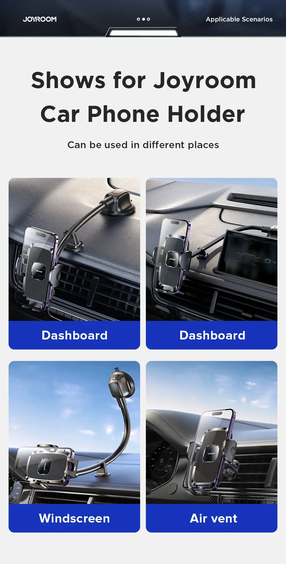 Support de téléphone de tableau de bord pour voiture, vue la plus large à 360°, 9 pouces, flexible