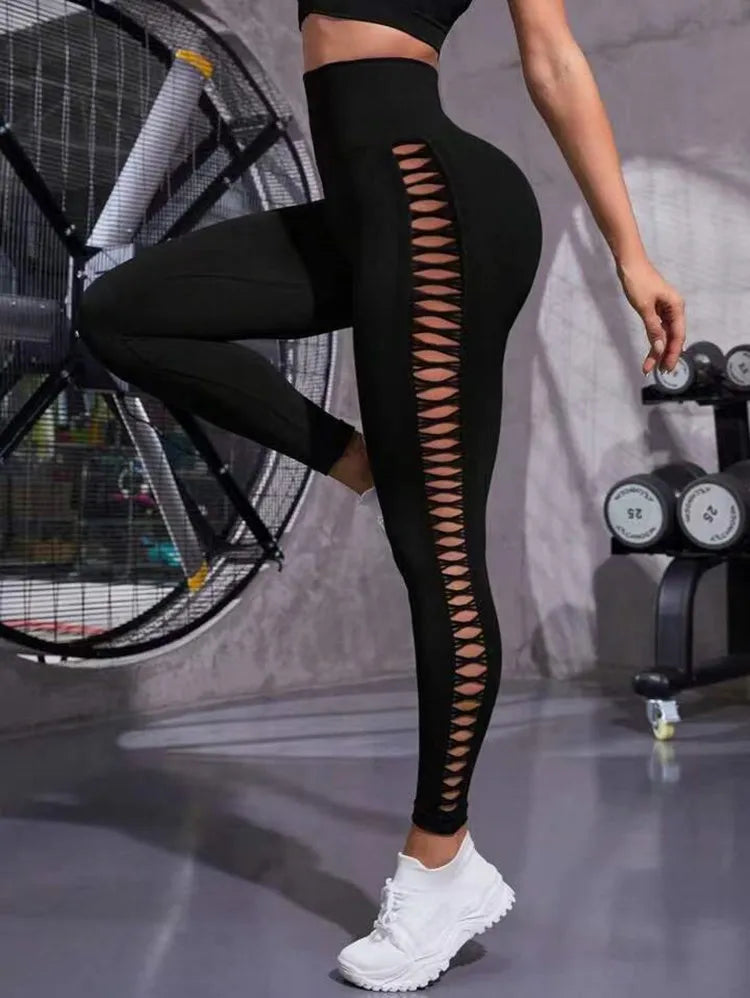 Sexy hohle schwarze nahtlose Fitness-Leggings