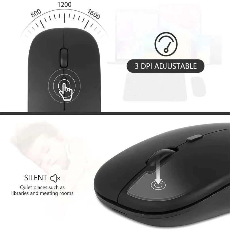 2.4GHz Bluetooth Wireless USB Rechargeable Silence Ergonomics Double Model Mini Portable Mouse