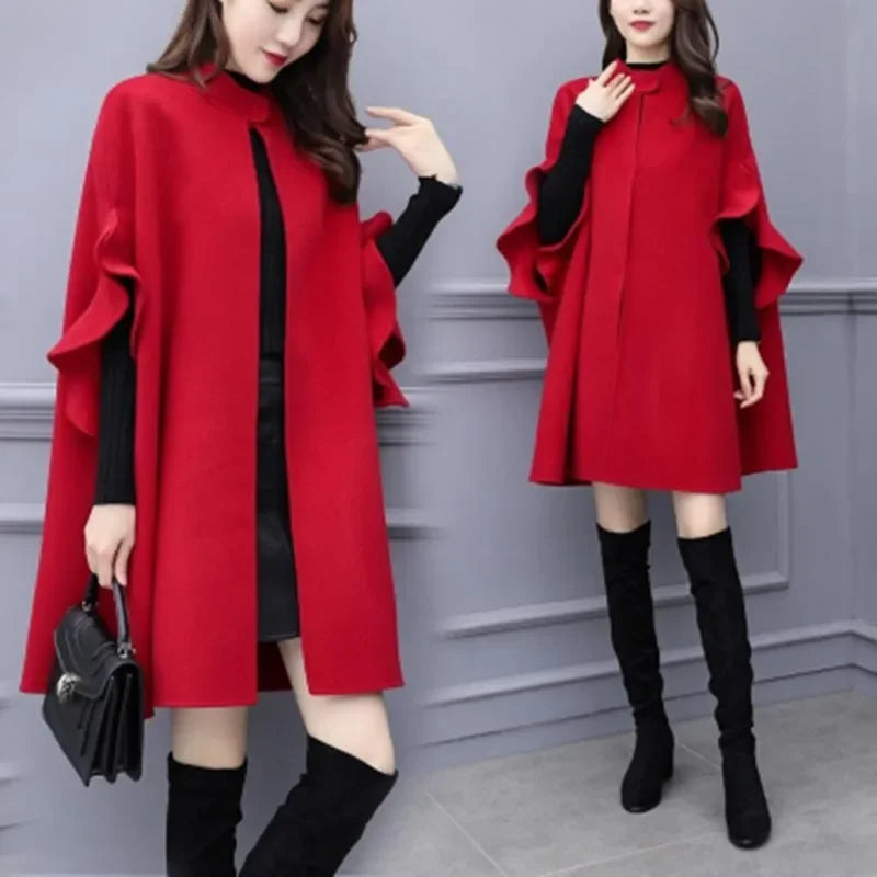 Medium-Length A-Line Woolen Jacket