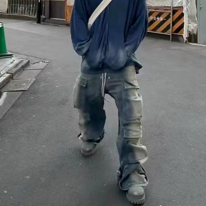 Jean baggy multi-poches pour homme avec rubans dégradés