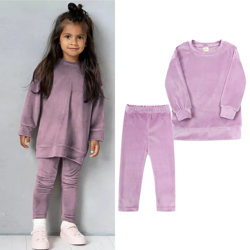 Frühlings-Samtanzug für Kinder, Pullover-Set mit Hose