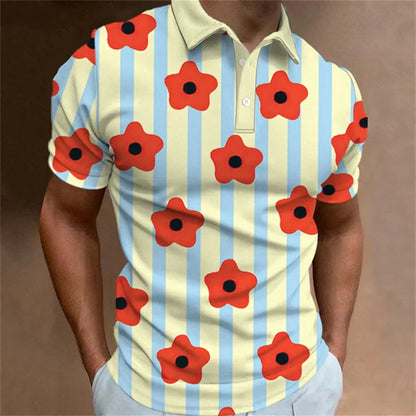 Polo pour homme à la mode, imprimé en 3D, motif floral, revers, manches courtes, haut d'été, nouveau, loisirs, vacances, rue, vêtements respirants