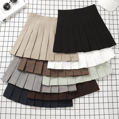 Brown High Waist Pleated Mini Skirt