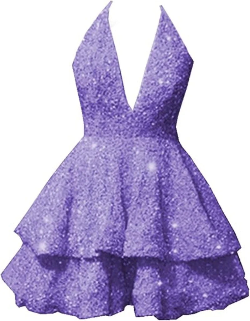 Women's Sequin V Neck Short Prom Cocktail Dresses