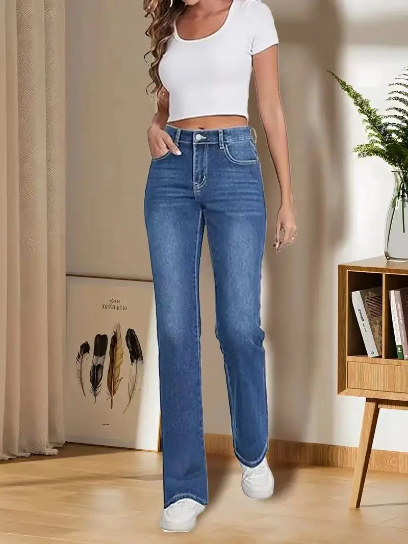 New Winter Stretch Plush Warm Straight Jeans for Women