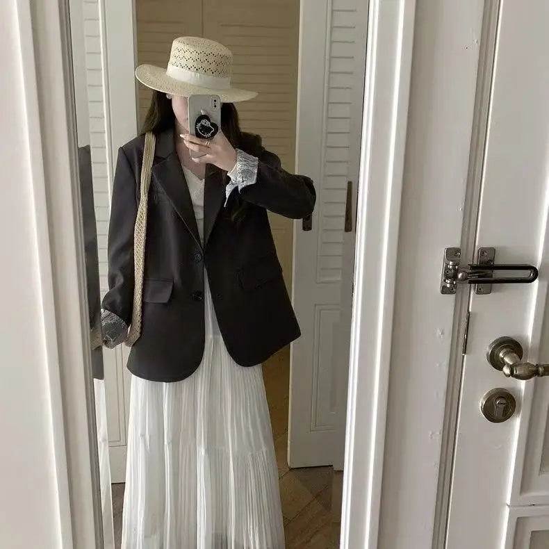 Blazer patchwork en dentelle à manches longues pour femme