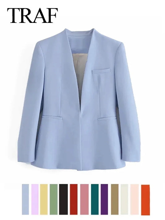 Vintage-Inspired Solid Blazers for Office Wear