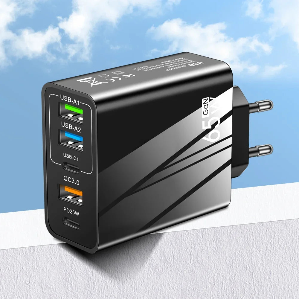 65w Fast Charger Mobile Charging Head Pd Plus 3usb Travel Multi Interface Charger Adapter