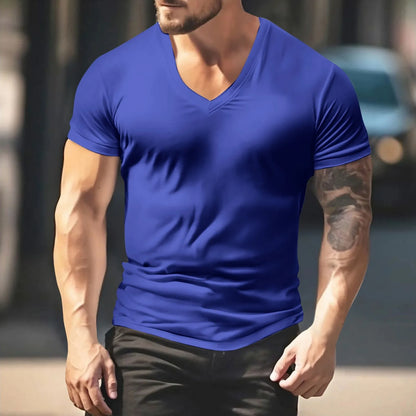 Men's Solid Color T-shirts - Short Sleeve V Neck Streetwear