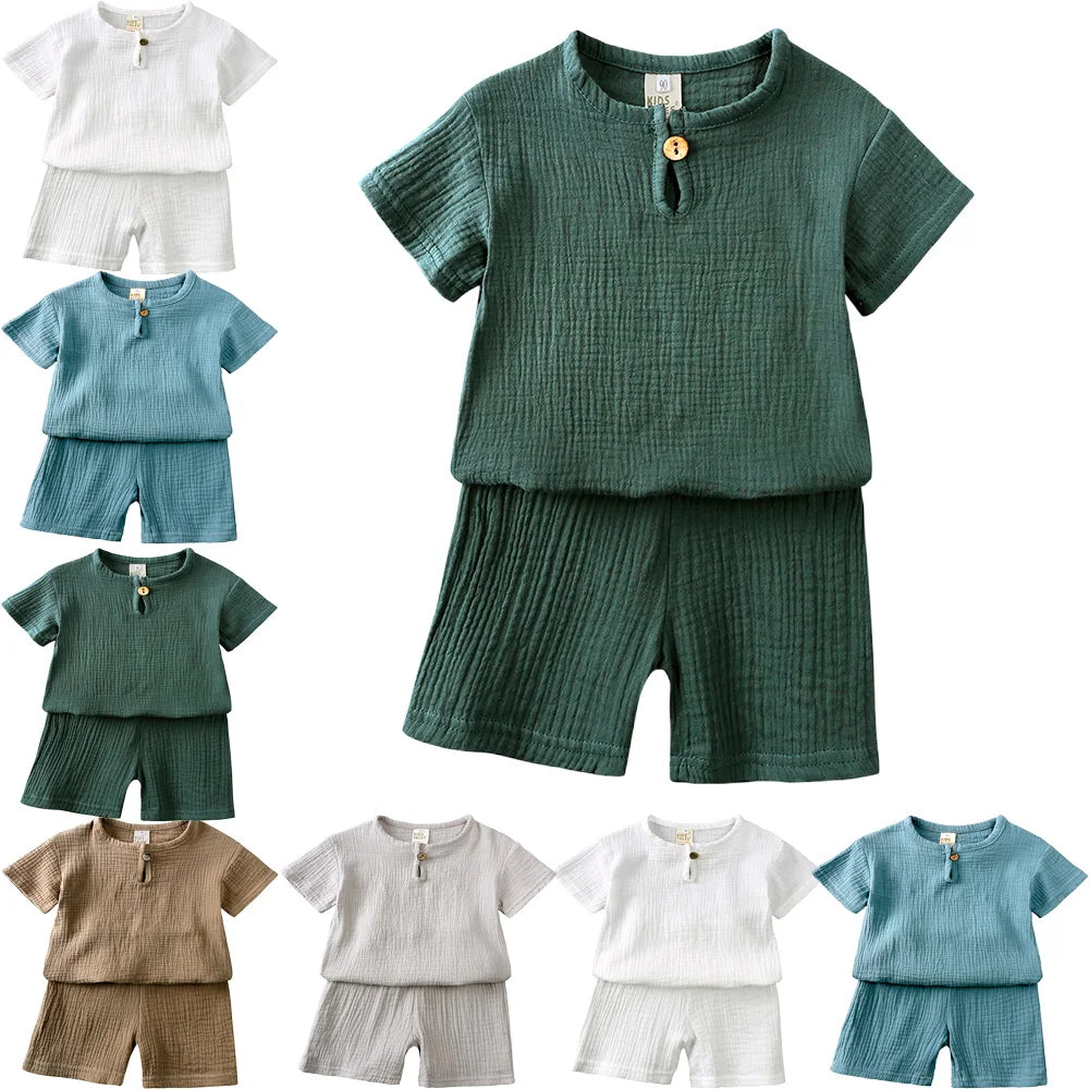 Ensemble de tenue 2 pièces en lin et coton pour enfants