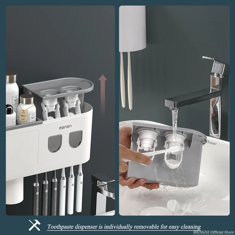 Magnetic Adsorption Toothbrush Holder with Automatic Toothpaste Squeezer