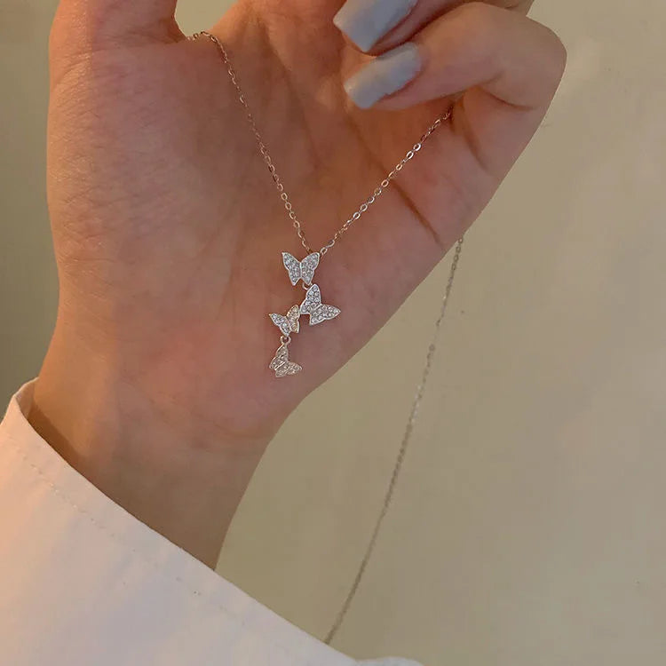 New Shiny Butterfly Necklace - Ladies Exquisite Double Layer Clavicle Chain Necklace Jewelry