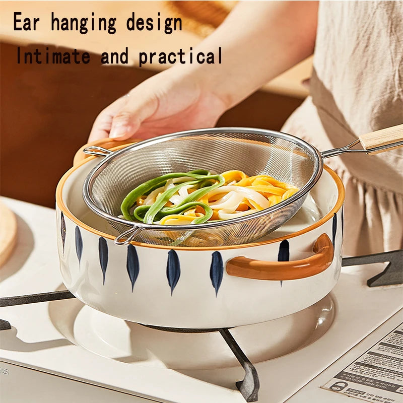 Crépines en acier inoxydable, cuillère, Mini filtre, presse-agrumes, filtre, passoire à mailles pour la cuisson et la friture, manche en bois