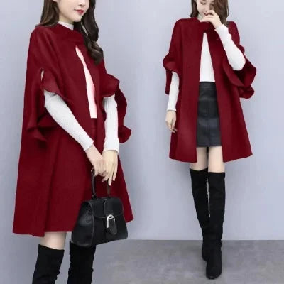 Medium-Length A-Line Woolen Jacket