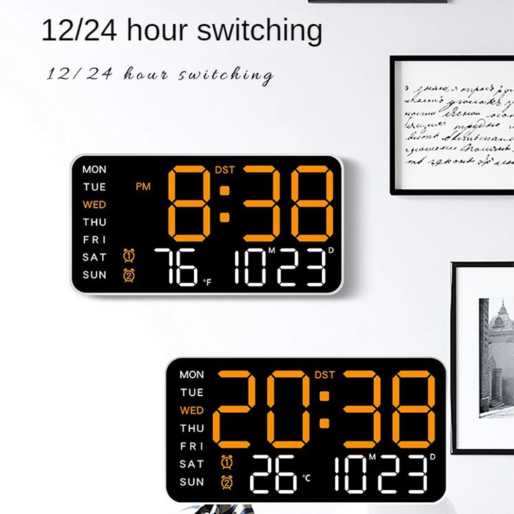 LED Digital Wall Clock Temperature Date Week Display Table Alarm Clocks