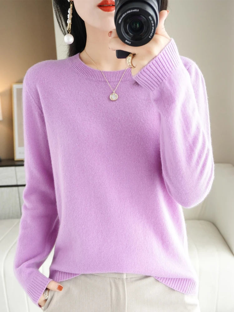 Women's Winter Round Neck 100% Merino Wool Sweater