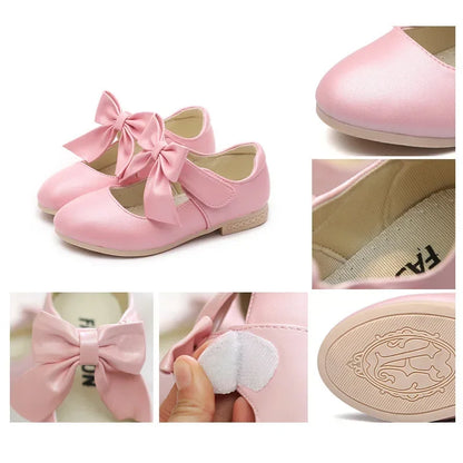 Girls' Leather Bow Small High Heels Princess Shoes