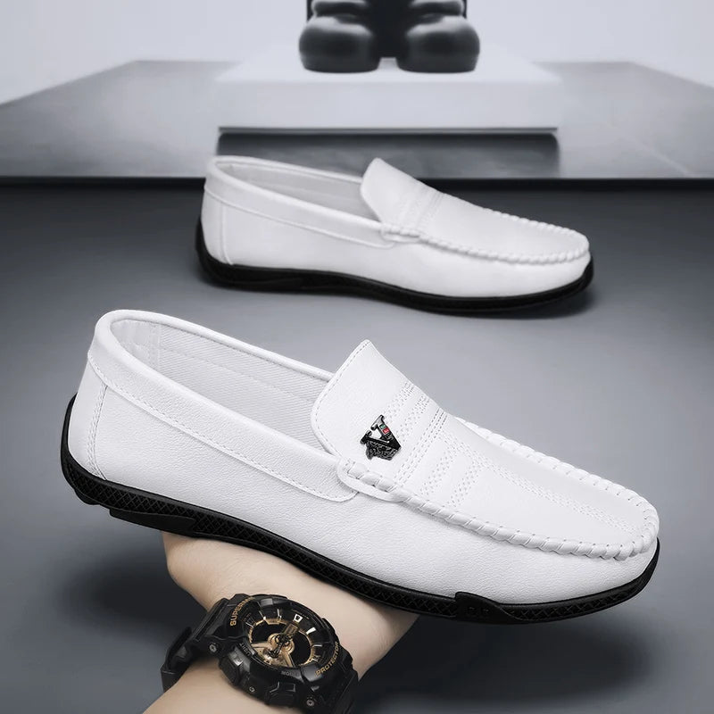 Mocassins décontractés en cuir blanc pour hommes